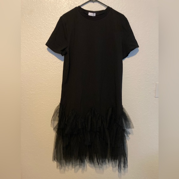 Vestido Midi Con Inserciones De Tul Mujer, Negro | Milano